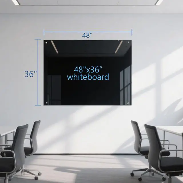 Alt view image 7 of 7 - Glass Dry Erase Black Board - Magnetic Blackboard 48"X36" Frameless Whiteboard Clear Glass Boards with Super Strong Magnets, Wall Mounted for Office, Classroom and Home