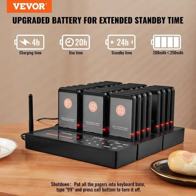 Alt view image 2 of 7 - Restaurant Pager System,Touch Screen Keyboad Wireless Long Range Lineup Waiting Queue Signal, Guest Customer Calling Beepers with Vibration & Flashing, 24 Buzzers