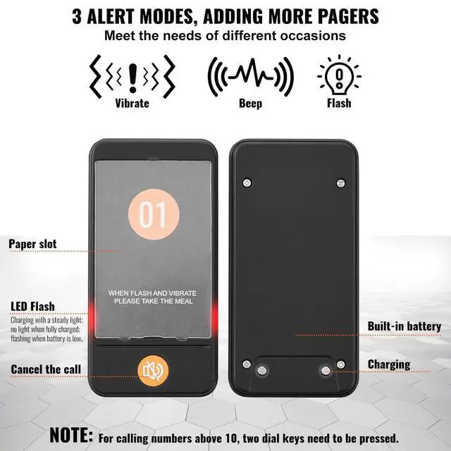 Alt view image 4 of 7 - Restaurant Pager System,Touch Screen Keyboad Wireless Long Range Lineup Waiting Queue Signal, Guest Customer Calling Beepers with Vibration & Flashing, 24 Buzzers
