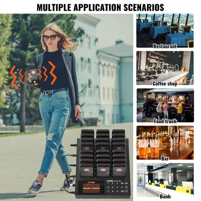 Alt view image 6 of 7 - Restaurant Pager System,Touch Screen Keyboad Wireless Long Range Lineup Waiting Queue Signal, Guest Customer Calling Beepers with Vibration & Flashing, 24 Buzzers