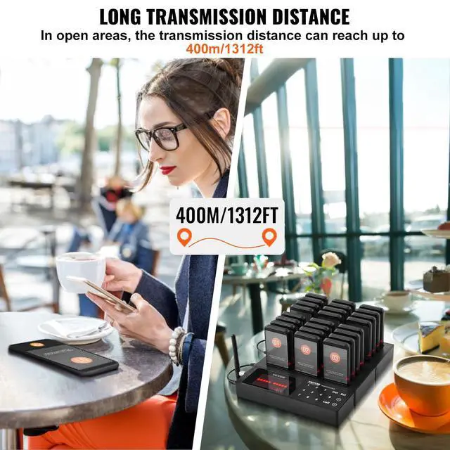 Alt view image 5 of 7 - Restaurant Pager System,Touch Screen Keyboad Wireless Long Range Lineup Waiting Queue Signal, Guest Customer Calling Beepers with Vibration & Flashing, 24 Buzzers