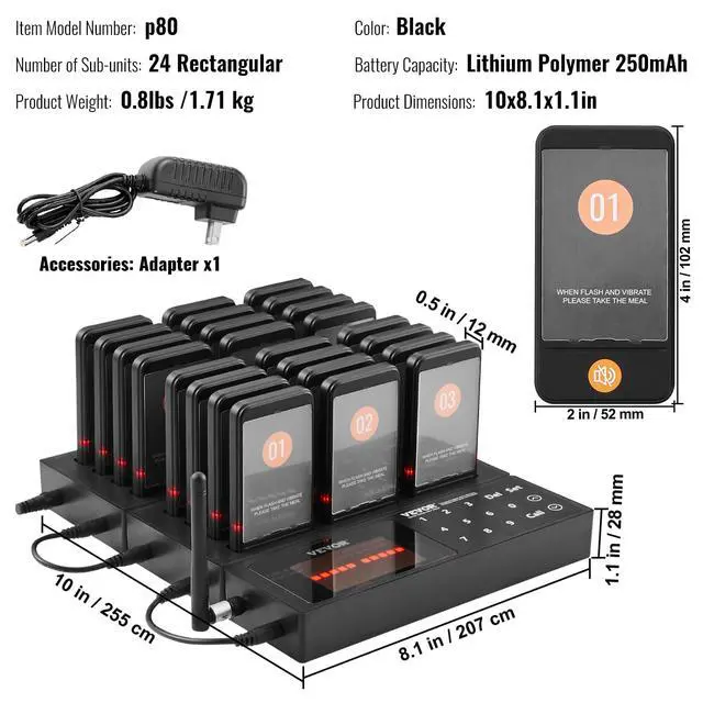 Alt view image 7 of 7 - Restaurant Pager System,Touch Screen Keyboad Wireless Long Range Lineup Waiting Queue Signal, Guest Customer Calling Beepers with Vibration & Flashing, 24 Buzzers