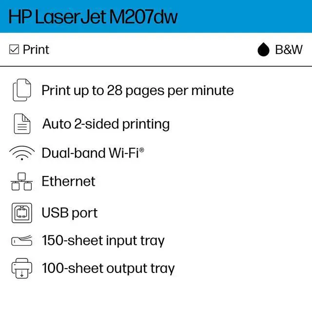 Alt view image 3 of 7 - LaserJet M207dw Laser Wireless Printer, Black and White, Duplex, Best-for-Office