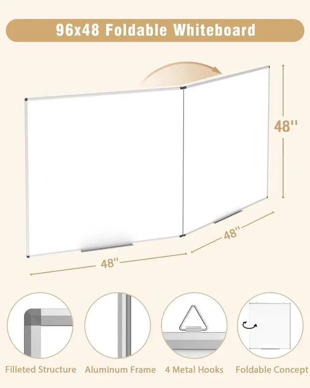 Alt view image 4 of 7 - 96"X 48" Large Magnetic Dry Erase Whiteboard, Removable Wall Hanging Board with 4 Pens & 1 Dry Erasers & 6 Magnets, Sliver Aluminum Frame White