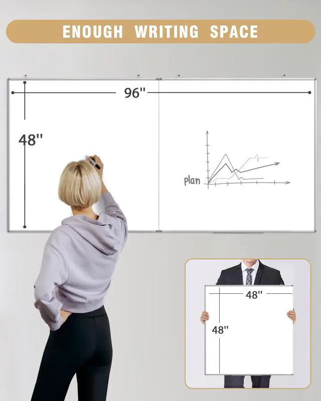 Alt view image 6 of 7 - 96"X 48" Large Magnetic Dry Erase Whiteboard, Removable Wall Hanging Board with 4 Pens & 1 Dry Erasers & 6 Magnets, Sliver Aluminum Frame White