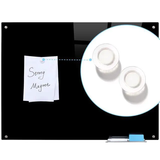 Alt view image 3 of 6 - Magnetic Black Glass Board with Eraser Frameless Tempered Glass Dry Erase Blackboard with Marker Tray for Interactive Office, Wall Mounted Frosted Black Glass Board, 48" x 36"