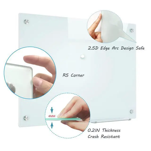 Alt view image 2 of 6 - Magnetic Glass Whiteboard, 24"x36"Frameless Dry Erase Board White Board Surface Wall Mounted for Office, Classroom & Home