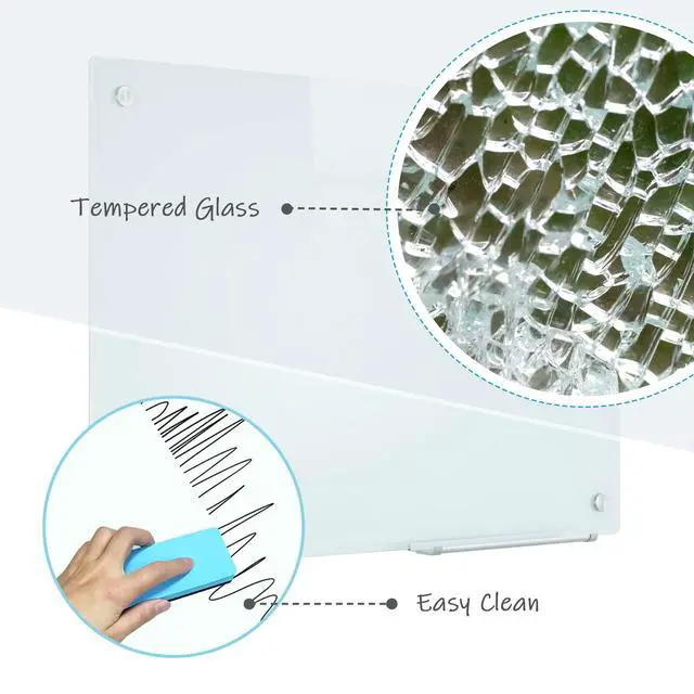 Alt view image 3 of 6 - Magnetic Glass Whiteboard, 24"x36"Frameless Dry Erase Board White Board Surface Wall Mounted for Office, Classroom & Home