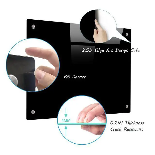 Alt view image 5 of 6 - Magnetic Black Glass Board with Eraser Frameless Tempered Glass Dry Erase Blackboard with Marker Tray for Interactive Office, Wall Mounted Frosted Black Glass Board, 48" x 36"