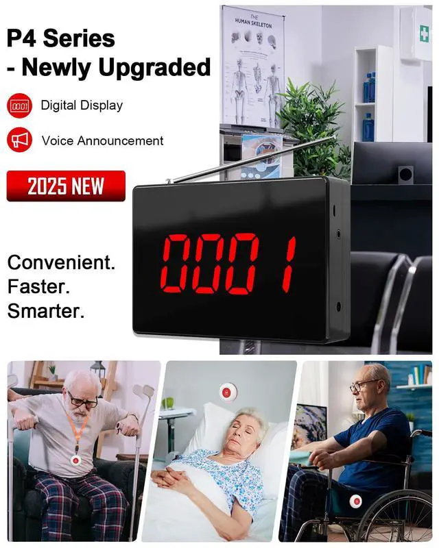Alt view image 3 of 7 - Wireless Calling System Caregiver Call Button Patient Call Bell with 20 Waterproof Nurse Alert Call Buttons and 1 Display Receiver for Clinic Nurses Station Restaurant Nursing Home