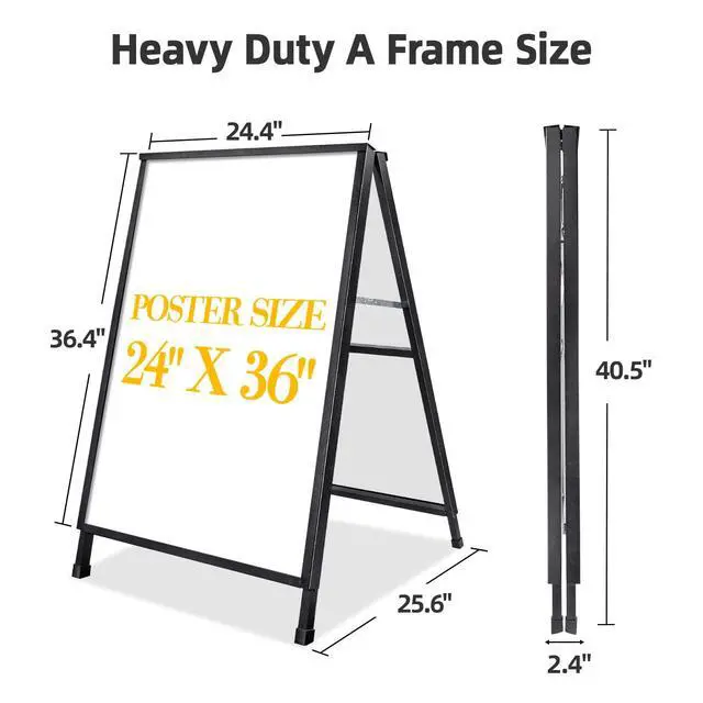 Alt view image 3 of 7 - 2 Pack Heavy Duty A-Frame Sidewalk Sign 24 x 36 Inch, Portable Double-Sided Sandwich Board Slide-in Folding Metal Signboard with 4 Plastic Poster Boards
