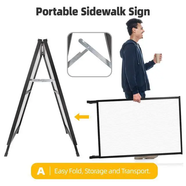 Alt view image 5 of 7 - 2 Pack Heavy Duty A-Frame Sidewalk Sign 24 x 36 Inch, Portable Double-Sided Sandwich Board Slide-in Folding Metal Signboard with 4 Plastic Poster Boards