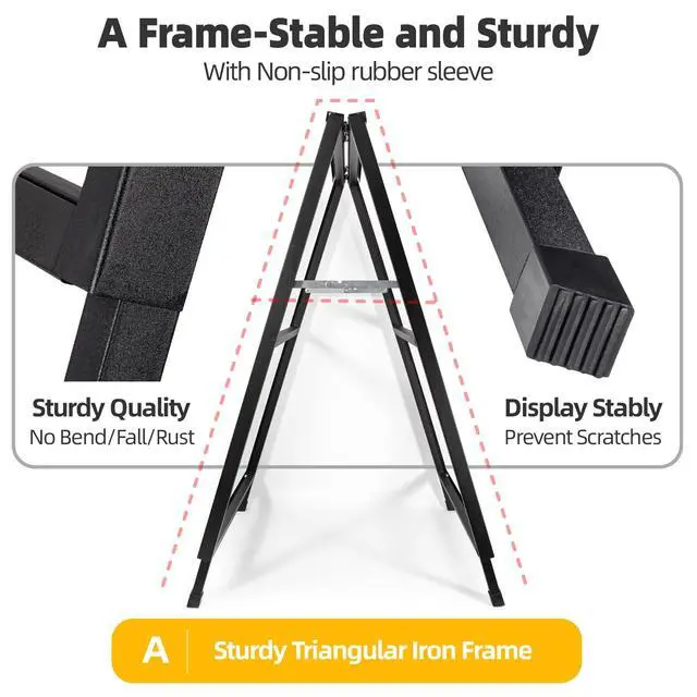 Alt view image 6 of 7 - 2 Pack Heavy Duty A-Frame Sidewalk Sign 24 x 36 Inch, Portable Double-Sided Sandwich Board Slide-in Folding Metal Signboard with 4 Plastic Poster Boards