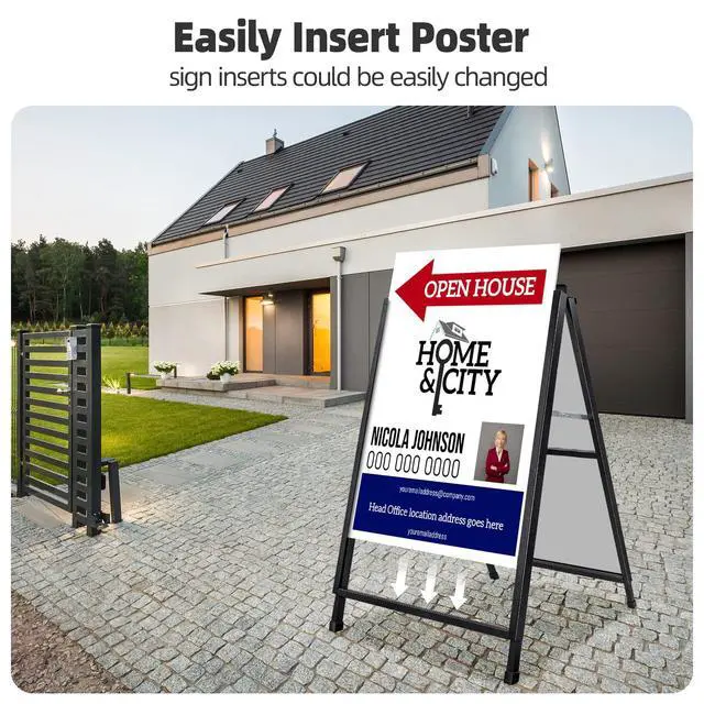 Alt view image 7 of 7 - 2 Pack Heavy Duty A-Frame Sidewalk Sign 24 x 36 Inch, Portable Double-Sided Sandwich Board Slide-in Folding Metal Signboard with 4 Plastic Poster Boards