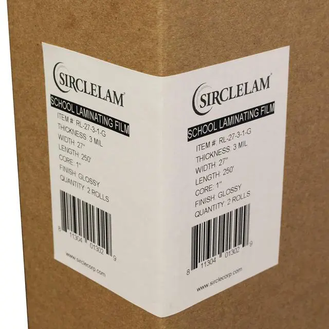 Alt view image 2 of 3 - SircleLam® School Laminating Film - 3 Mil 27" x 250' - Clear Glossy - 1" Core - Qty: 2 Rolls | 1" Core