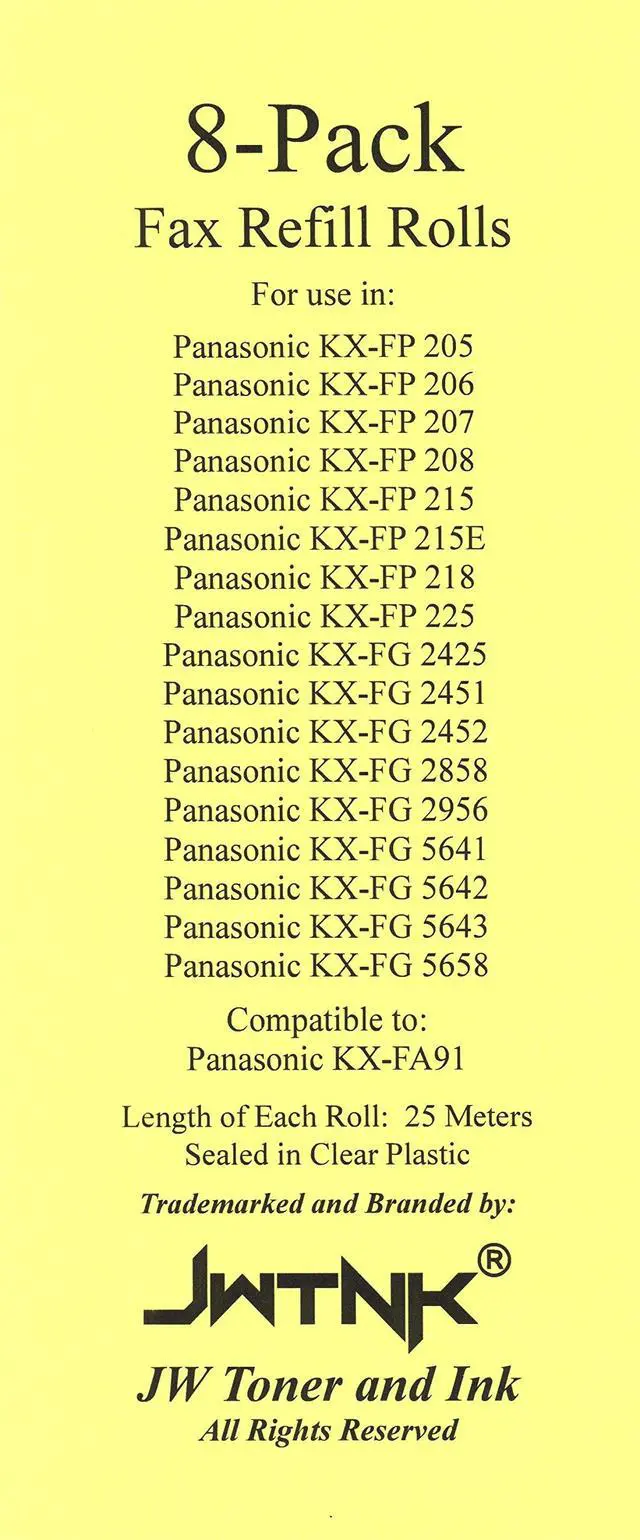 Alt view image 2 of 2 - 8-Pack of KX-FA91 Fax Film Ribbon Refill Rolls for Use in Panasonic KX-FP205 KX-FP215 KX-FP215E KX-FP225 KX-FG2425 KX-FG2451 KX-FG2452 KX-FG2858