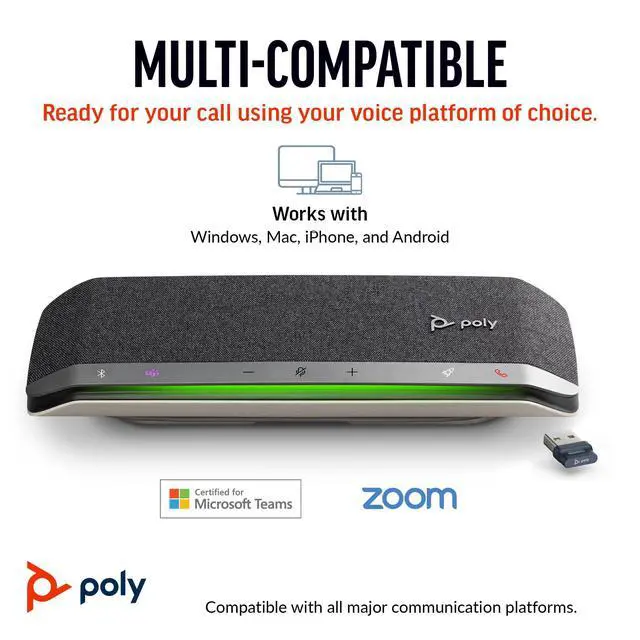 Alt view image 7 of 7 - Poly Sync 40+ Smart Speakerphone (Plantronics) - Flexible Workspaces - Connect to PC/Mac via BT700 Adapter and Smartphones via Bluetooth - Certified for Microsoft Teams Amazon Exclusive