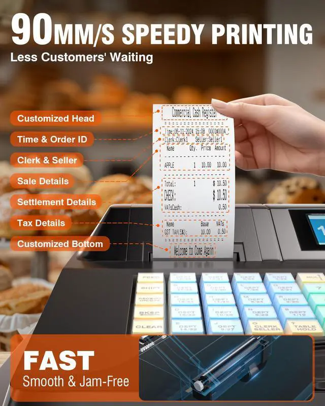 Alt view image 3 of 7 - Cash Register for Small Businesses - Electronic Commercial Caja Registradora para Negocio with Locked Cash Drawer Box, 8 Digital Dual Display, Cashing System Restaurant Black