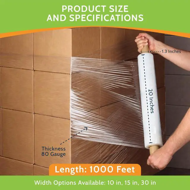 Alt view image 6 of 7 - PSBM Pallet Stretch Film/Wrap with Handles 20" x 1000' 80 GA Clear 4 Rolls | Stretch Wrap with Extended Core Handles, Heavy Duty Plastic Film for Pallets, Moving, Storing & Industrial Packaging