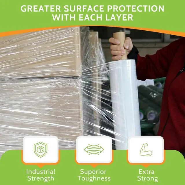 Alt view image 5 of 7 - PSBM Pallet Stretch Film/Wrap with Handles 20" x 1000' 80 GA Clear 4 Rolls | Stretch Wrap with Extended Core Handles, Heavy Duty Plastic Film for Pallets, Moving, Storing & Industrial Packaging