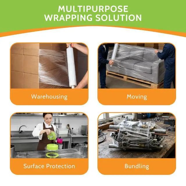 Alt view image 7 of 7 - PSBM Pallet Stretch Film/Wrap with Handles 20" x 1000' 80 GA Clear 4 Rolls | Stretch Wrap with Extended Core Handles, Heavy Duty Plastic Film for Pallets, Moving, Storing & Industrial Packaging