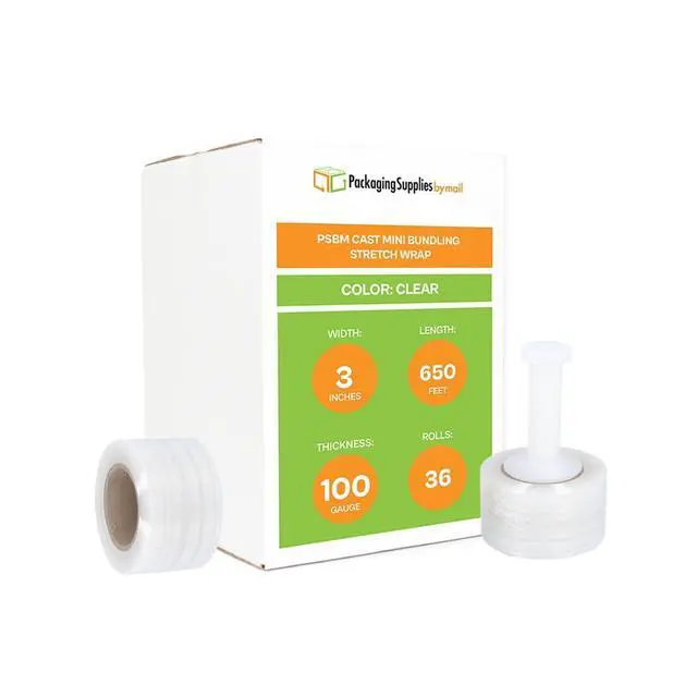 Alt view image 2 of 7 - PSBM Mini Stretch Wrap with Plastic Handle, 36 Rolls 3 Inch x 650 Feet 100 Gauge Heavy Duty Clear Plastic Wrap Industrial Strength Shrink Film for Moving, Packing & Shipping