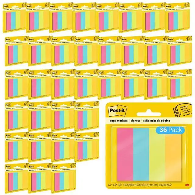 Main image of Page Markers, Assorted Brights, Model 6714AU, 36-Pack | 50 Strips/Pad, 4.7" x 0.3", 4 colors