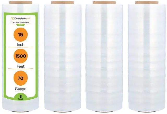 Main image of PSBM Stretch Wrap, 8 Rolls 15 Inch x 1500 Feet 70 Gauge Heavy Duty Clear Plastic Wrap Industrial Strength Shrink Film for Moving, Packing & Shipping