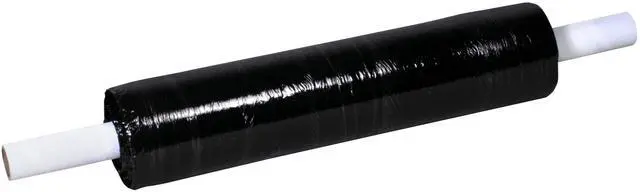 Main image of 20" x 1000' Extended Core Opaque Stretch Film, Black, 80 Gauge, for Protecting Packages During Shipping and Storage, 4 Rolls