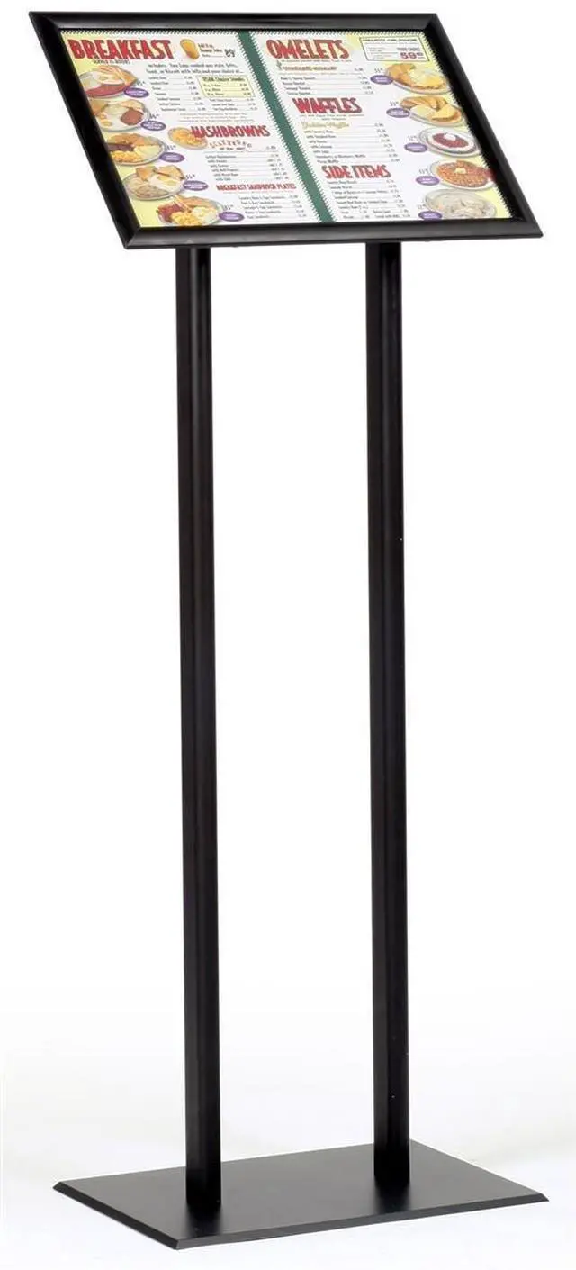 Main image of Poster Display 16-1/2 w x 47 h x 11-3/4 d Matte Black Finish Aluminum Metal Snap Frame Sign Holder Freestanding Menu Stand Accommodates (2) 17 x 11 or (1) 8-1/2 x 11 Graphics