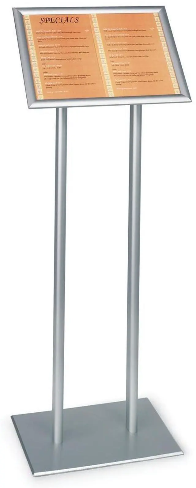 Main image of Silver Finish Sign Frame And Double Pedestal Style Base, 17 x 48 x 10-3/4-Inch, Free Standing, Snap-Open Frame With Non-Glare Lens
