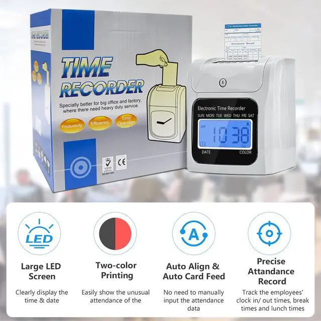 Alt view image 2 of 6 - Employee Time Clocks for Small Business, Auto-Align Time Clock Punch Machine with 50-Piece Time Cards, Two Security Keys, and One Ink Ribbon Cartridge