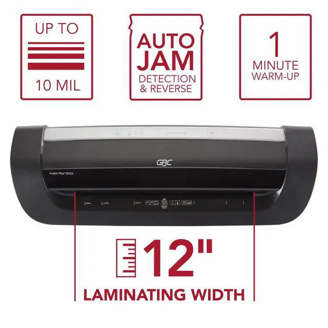Alt view image 4 of 6 - Thermal Laminator Machine, Fusion 6000L, 12 Inch, 1 Min Warm-Up, 3-10 Mil, with 50 EZUse Laminating Pouches for Home, Office and Classroom, Black (1703097)