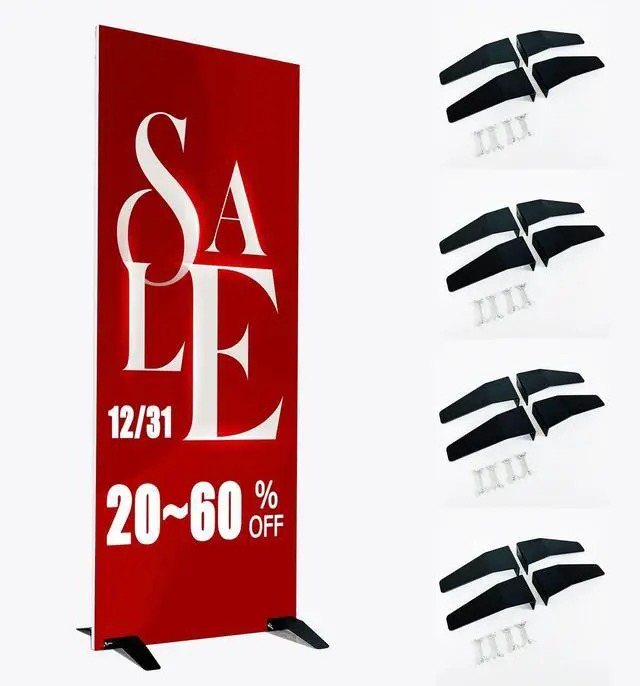 Main image of 32 Pcs / 8 Sets Spider Feet Board Sign Holder Base Heavy Duty Metal Floor Mount Standing Sign Holder for Board Display Show (Base Only) (8)