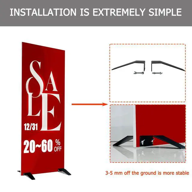 Alt view image 2 of 7 - 32 Pcs / 8 Sets Spider Feet Board Sign Holder Base Heavy Duty Metal Floor Mount Standing Sign Holder for Board Display Show (Base Only) (8)