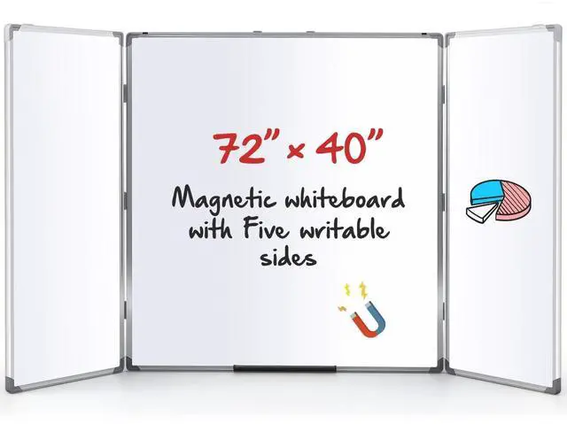 Main image of 72 x 40 Foldable Whiteboard Dry Erase Board Large Tri Folding Whiteboard Magnetic Dry Erase Board, Wall Aluminium Frame and Pen Tray for Office, Home