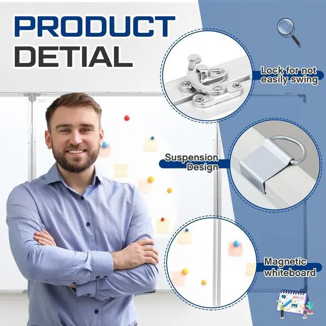 Alt view image 3 of 6 - 72 x 40 Foldable Whiteboard Dry Erase Board Large Tri Folding Whiteboard Magnetic Dry Erase Board, Wall Aluminium Frame and Pen Tray for Office, Home