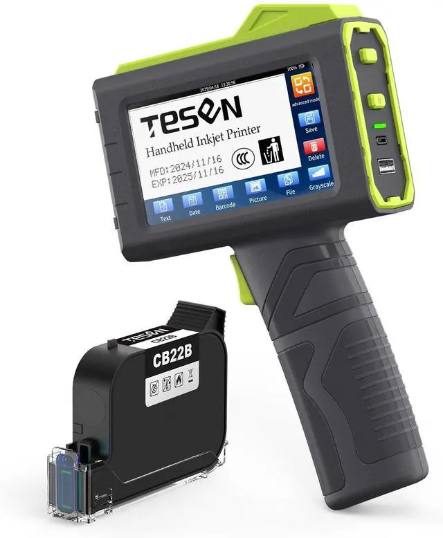 Main image of New Upgrade Handheld Inkjet Printer with 1/2 Inch (12.7mm) Printhead for Date Time Logo Batch Number QR Code Quick Drying Printing on Plastic Wood Carboard Metal Glass and More (Green)