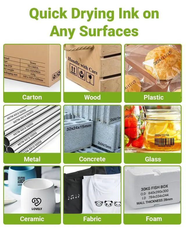 Alt view image 5 of 7 - New Upgrade Handheld Inkjet Printer with 1/2 Inch (12.7mm) Printhead for Date Time Logo Batch Number QR Code Quick Drying Printing on Plastic Wood Carboard Metal Glass and More (Green)