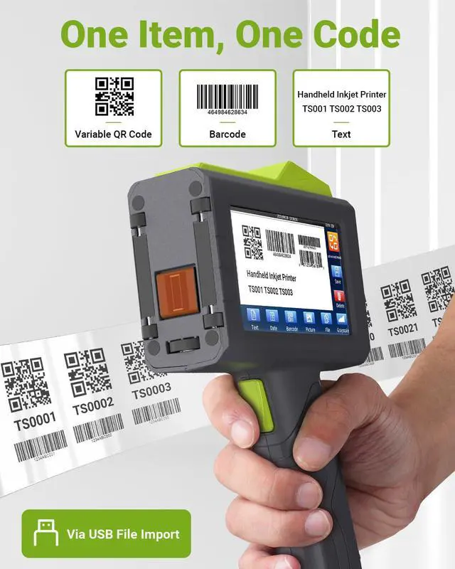 Alt view image 6 of 7 - New Upgrade Handheld Inkjet Printer with 1/2 Inch (12.7mm) Printhead for Date Time Logo Batch Number QR Code Quick Drying Printing on Plastic Wood Carboard Metal Glass and More (Green)