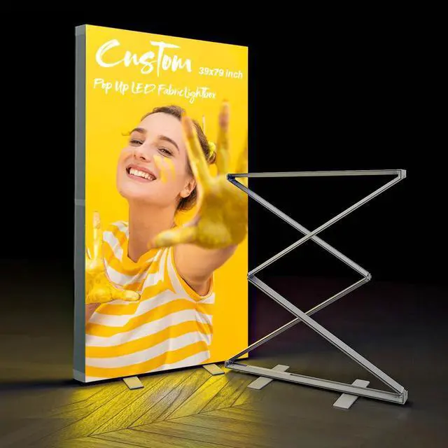 Main image of Custom LED Pop Up Display Trade Show Backdrop with Stand | 40x80 Inch Instant Folding SEG Pop Up Lightbox Backlit Display with Fabric Print Customized Tension Fabric Banner