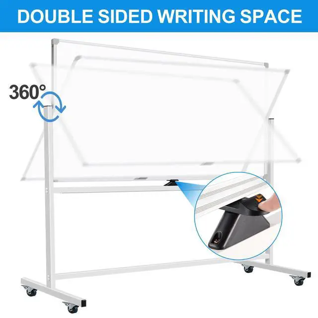 Alt view image 2 of 7 - Large Rolling Whiteboard on Wheels 72 X 40, Double-Sided Mobile Dry Erase Board with Stand Magnetic White Board on Wheels, Portable Standing Whiteboard with 3 Eraser, 6 Markers, 10 Magnets