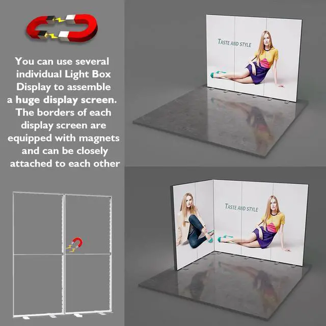 Alt view image 4 of 7 - Custom LED Pop Up Display Trade Show Backdrop with Stand | 40x80 Inch Instant Folding SEG Pop Up Lightbox Backlit Display with Fabric Print Customized Tension Fabric Banner