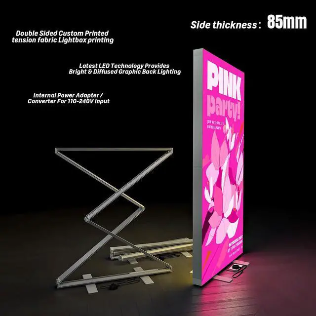 Alt view image 5 of 7 - Custom LED Pop Up Display Trade Show Backdrop with Stand | 40x80 Inch Instant Folding SEG Pop Up Lightbox Backlit Display with Fabric Print Customized Tension Fabric Banner