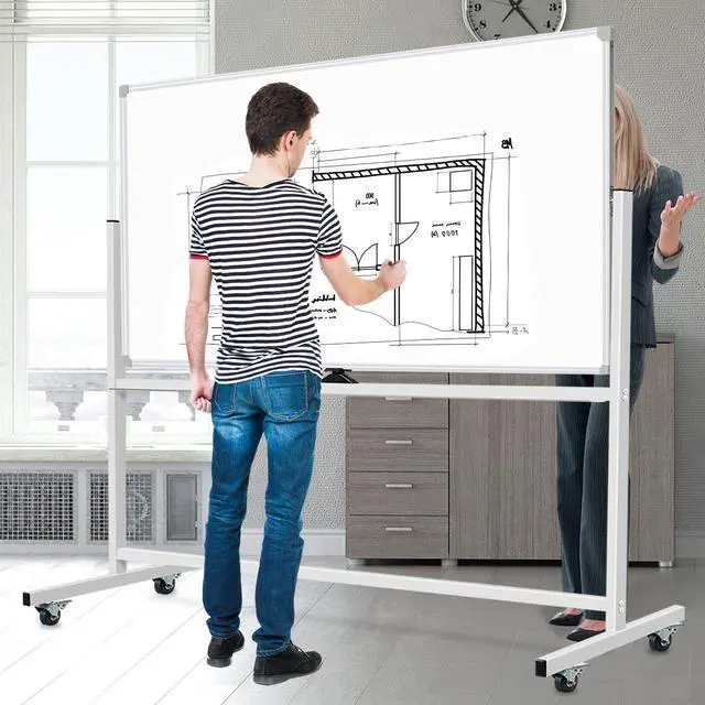Alt view image 3 of 7 - Large Rolling Whiteboard on Wheels 72 X 40, Double-Sided Mobile Dry Erase Board with Stand Magnetic White Board on Wheels, Portable Standing Whiteboard with 3 Eraser, 6 Markers, 10 Magnets