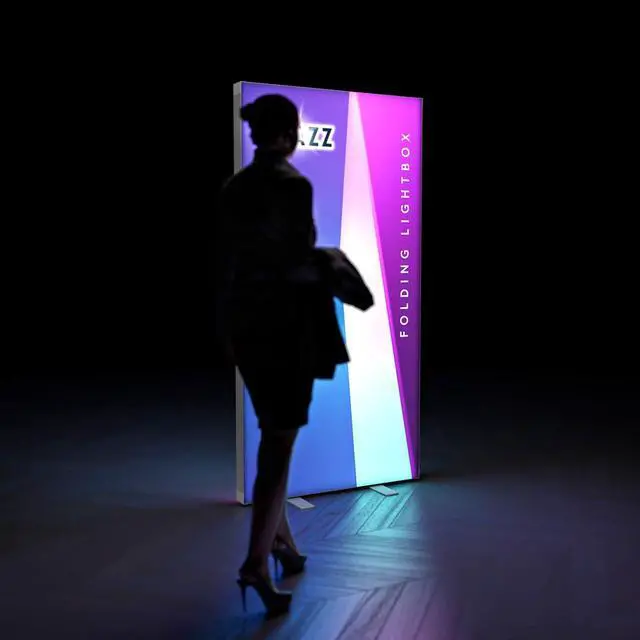 Alt view image 7 of 7 - Custom LED Pop Up Display Trade Show Backdrop with Stand | 40x80 Inch Instant Folding SEG Pop Up Lightbox Backlit Display with Fabric Print Customized Tension Fabric Banner