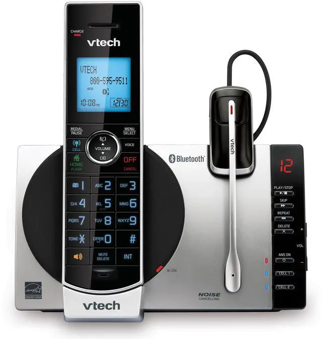 Main image of Cordless Phone with Answering Machine with DECT 6.0 Headset, Bluetooth, Connect to Cell, Caller ID/Call Waiting, Handset Intercom,1,000 Name & Number Phonebook -DS6771-2 Silver/Black