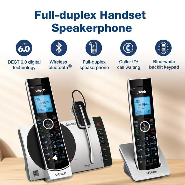 Alt view image 3 of 7 - Cordless Phone with Answering Machine with DECT 6.0 Headset, Bluetooth, Connect to Cell, Caller ID/Call Waiting, Handset Intercom,1,000 Name & Number Phonebook -DS6771-2 Silver/Black