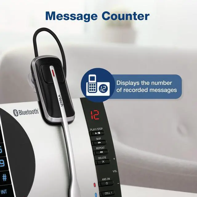 Alt view image 7 of 7 - Cordless Phone with Answering Machine with DECT 6.0 Headset, Bluetooth, Connect to Cell, Caller ID/Call Waiting, Handset Intercom,1,000 Name & Number Phonebook -DS6771-2 Silver/Black