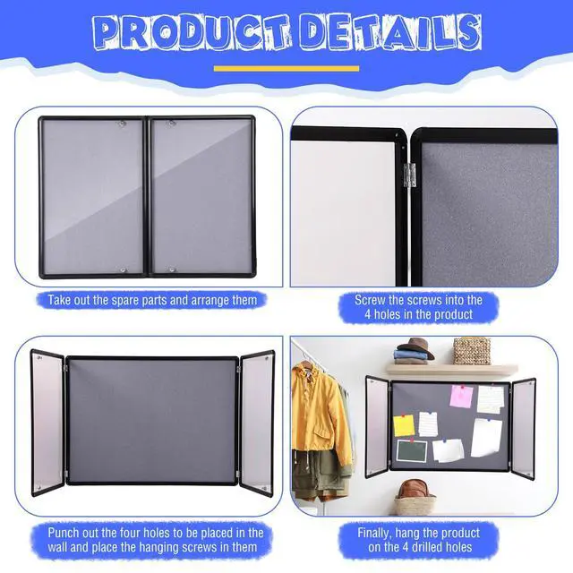 Alt view image 3 of 7 - 48"x36" Lockable Enclosed Bulletin Board with Glass Door, Weather Resistant Cork Notice Board, Wall Mounted Display Case for School Office Community Outdoor, 12xA4(Gray, Black Frame)